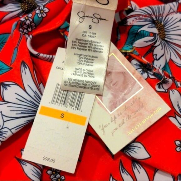 Jessica Simpson swimsuit one piece ruffle salsa red floral Small - Picture 11 of 11